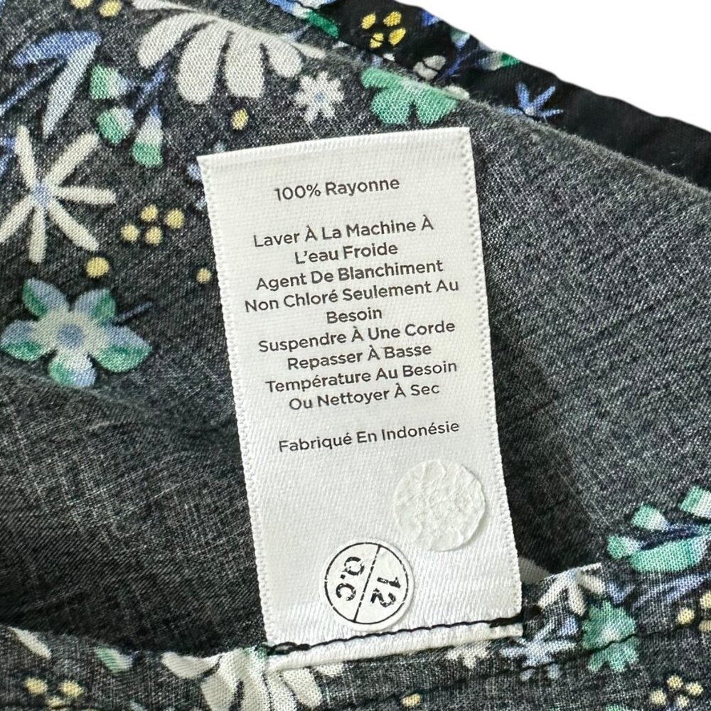 Talbots Women's Size M Dark Floral Striped Smocked Black Blouse - Picture 7 of 9